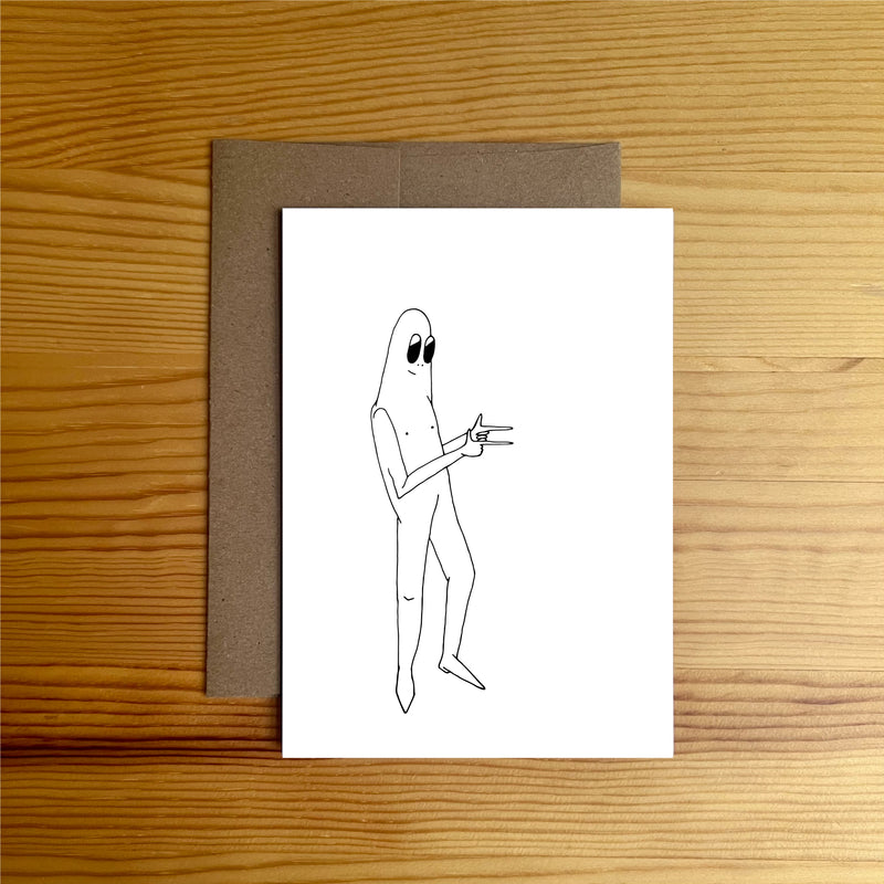 stick figure giving finger guns greeting card